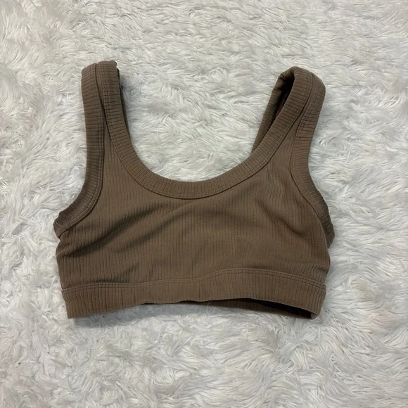 Alo Yoga Tan Ribbed Sports Bra - Picture 3 of 4